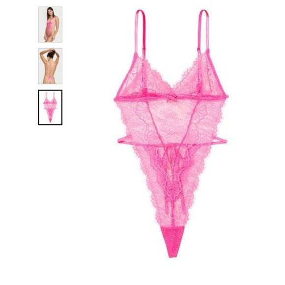 NWT Victoria's Secret Unlined Corded Lace Teddy pink XS - Picture 3 of 3